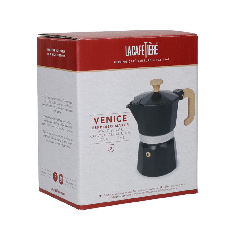  Кофеварка гейзерная La Cafetière Venice для приготовления эспрессо на 3 чашки 150 мл Арт.: LCVEN3CPBLKW